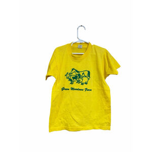 Vintage Screen Stars T Shirt Green Meadows Farm Graphic Yellow USA Kids 10 12